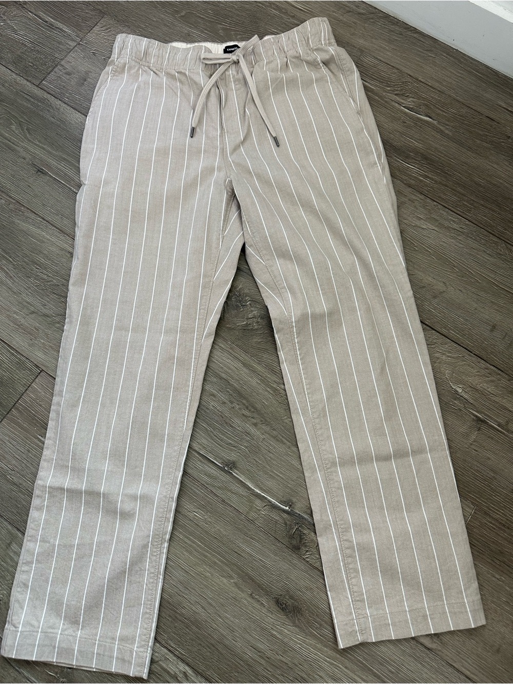 Express Men's Tan Pinstripe Drawstring Chinos